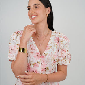 Vira Pink Tourmaline Large Tear Drop Necklace | Soreya Kalung Batu Pink Tourmaline Stainless Steel Warna Emas
