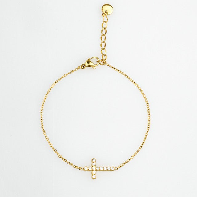 Cross With CZ Bracelet - Gold