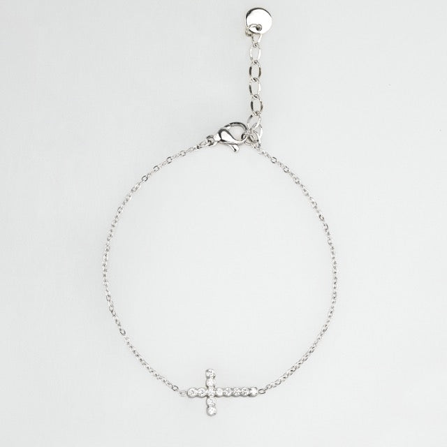 Cross With CZ Bracelet - Silver
