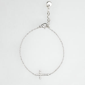 Cross With CZ Bracelet - Silver