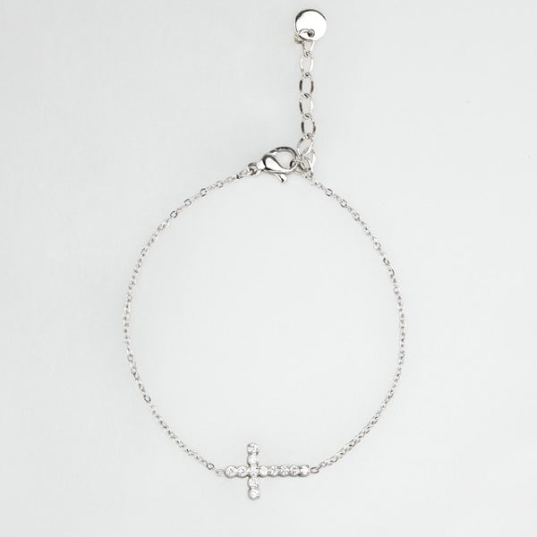 Cross With CZ Bracelet - Silver