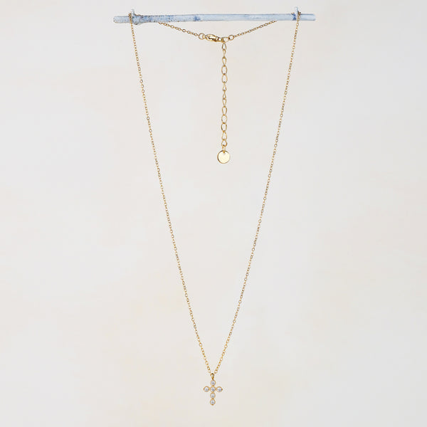 Cross With CZ Necklace - Gold