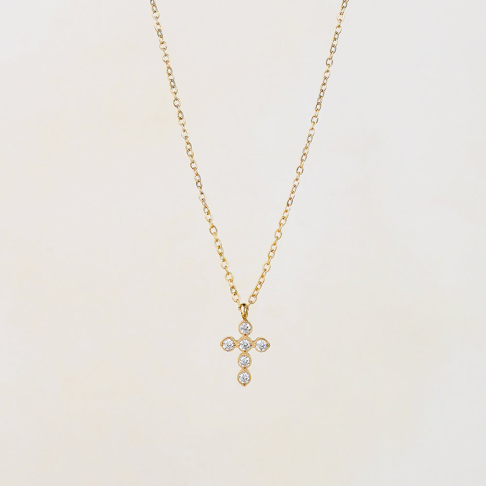 Cross With CZ Necklace - Gold
