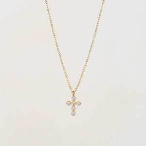 Cross With CZ Necklace - Gold