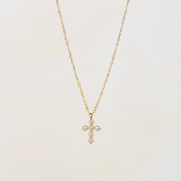 Cross With CZ Necklace - Gold