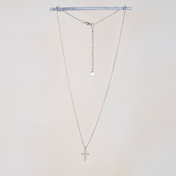 Cross With CZ Necklace - Silver