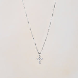Cross With CZ Necklace - Silver