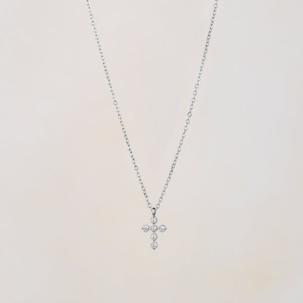 Cross With CZ Necklace - Silver