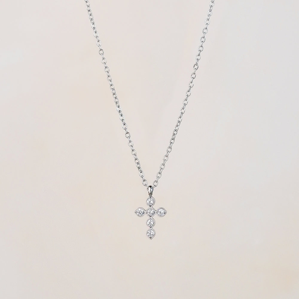 Cross With CZ Necklace - Silver