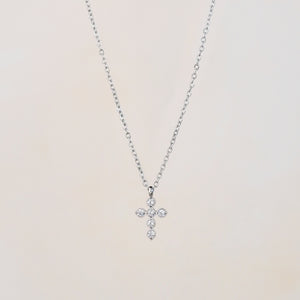 Cross With CZ Necklace - Silver