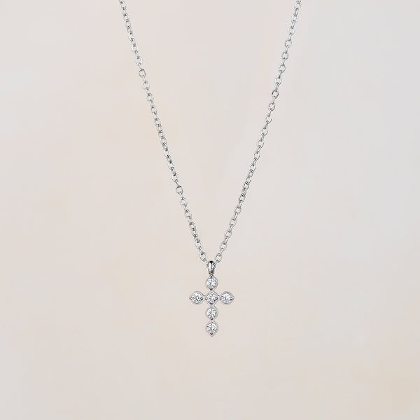 Cross With CZ Necklace - Silver