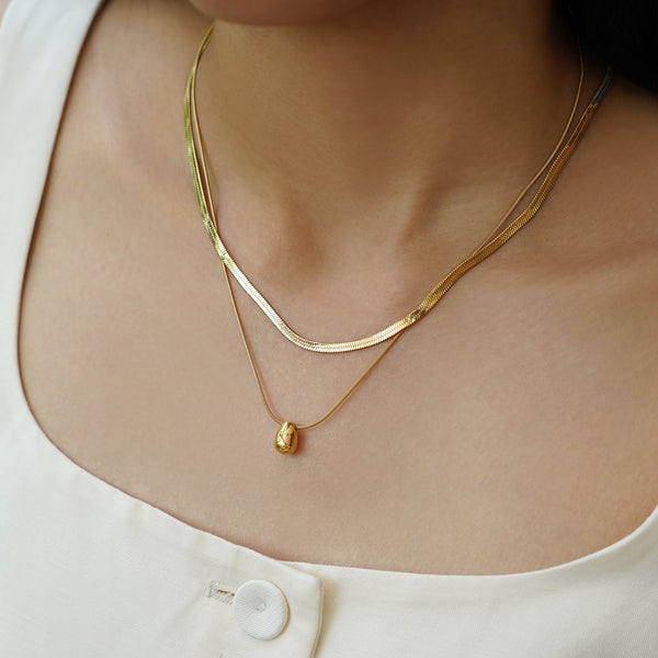 Rintik Double Chain Necklace with Solid Tear Drop - Gold