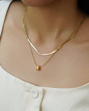 Rintik Double Chain Necklace with Solid Tear Drop - Gold