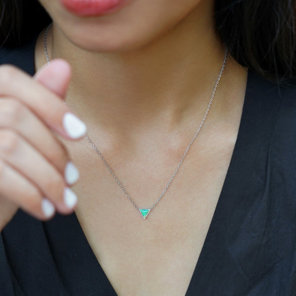Turquoise Triangle Necklace - Silver