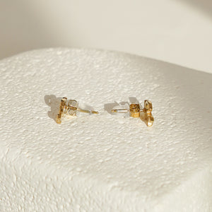 Leaf Earrings with White CZ - Gold