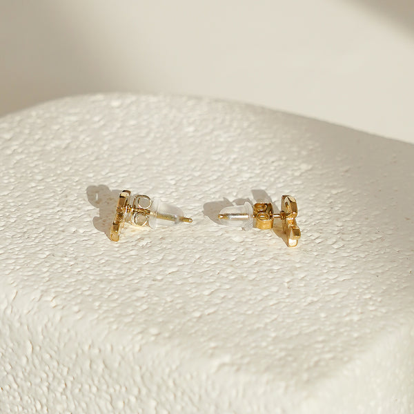 Leaf Earrings with White CZ - Gold