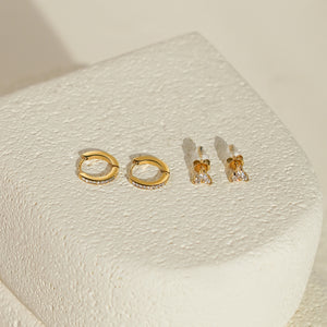 Luxe White CZ Triangle Studs & Huggies Set – Gold