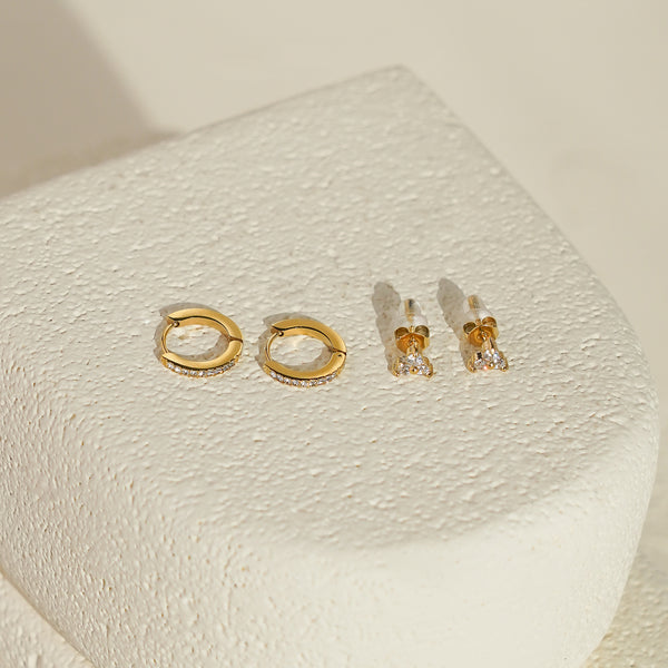 Luxe White CZ Triangle Studs & Huggies Set – Gold