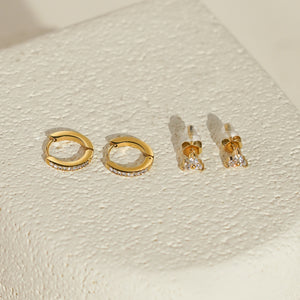 Luxe White CZ Triangle Studs & Huggies Set – Gold