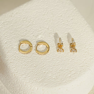 Luxe White CZ Triangle Studs & Huggies Set – Gold