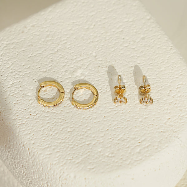 Luxe White CZ Triangle Studs & Huggies Set – Gold