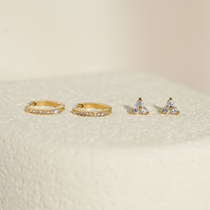 Luxe White CZ Triangle Studs & Huggies Set – Gold