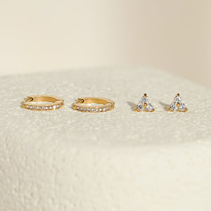 Luxe White CZ Triangle Studs & Huggies Set – Gold