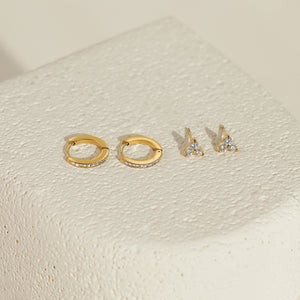 Luxe White CZ Triangle Studs & Huggies Set – Gold