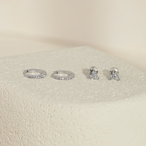 Luxe White CZ Triangle Studs & Huggies Set – Silver