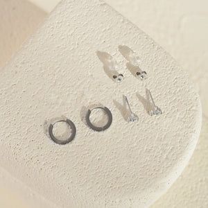 Luxe White CZ Triangle Studs & Huggies Set – Silver