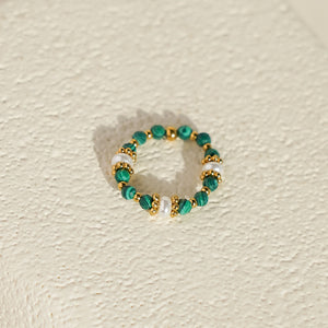 Malachite & Shell Pearls Elastic Ring