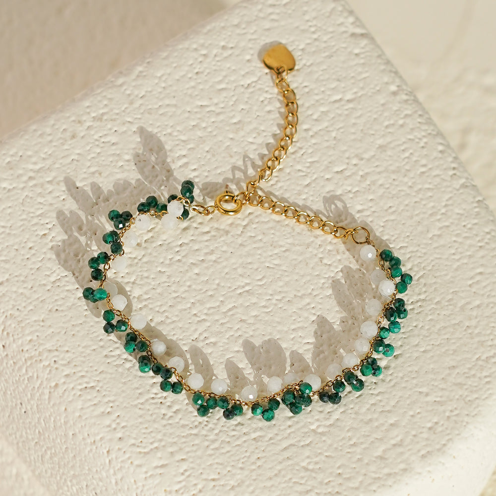Malachite & Moonstone Bead Bracelet