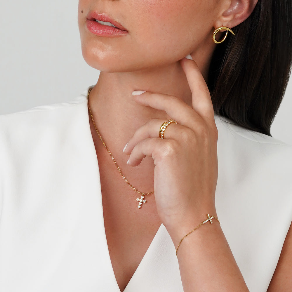 Cross With CZ Necklace - Gold
