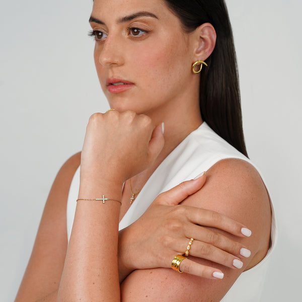 Cross With CZ Bracelet - Silver