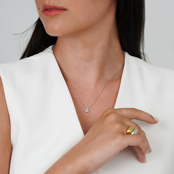 Nara Single Tear Drop Bezel Stainless Steel Silver Necklace