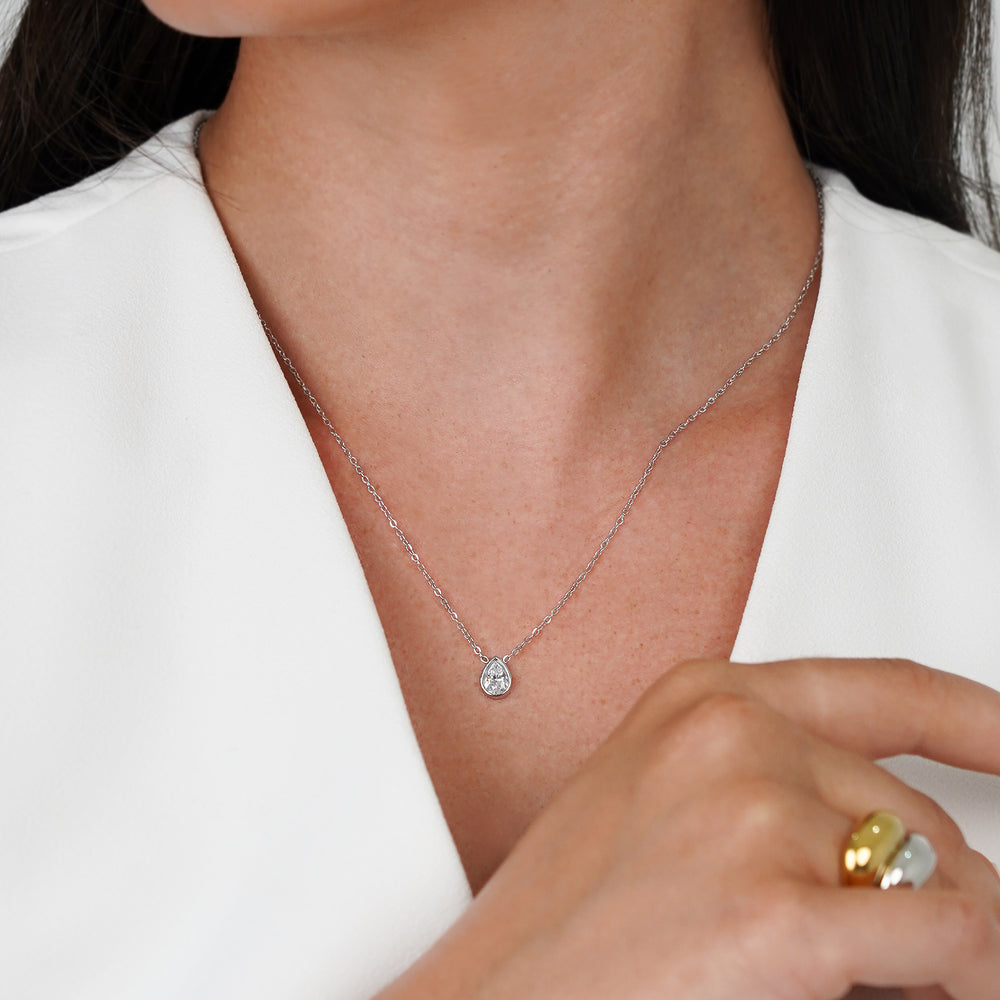 Nara Single Tear Drop Bezel Stainless Steel Gold Necklace