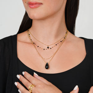 Vira Black Agate Large Tear Drop Necklace
