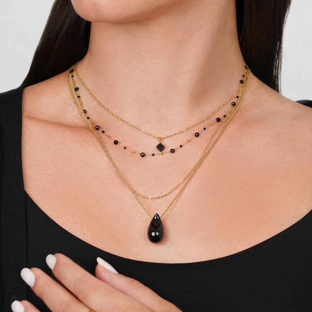 Black Agate Double Strand Necklace