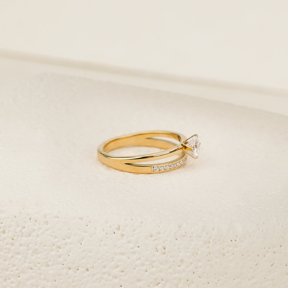 Zura White CZ Double Ring - Gold
