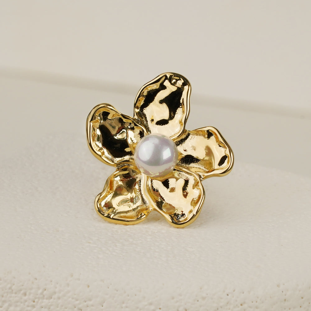 Five Petal Flower Pearl Ring
