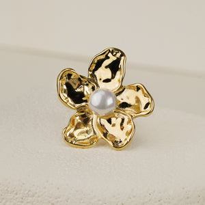 Five Petal Flower Pearl Ring
