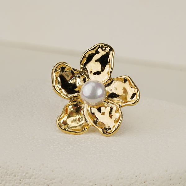 Five Petal Flower Pearl Ring