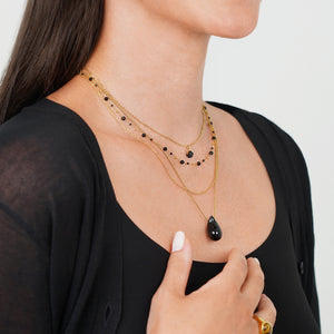 Vira Black Agate Large Tear Drop Necklace