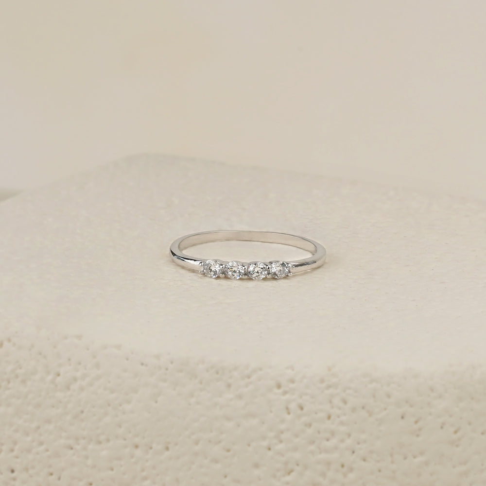 Four Stone Mini White CZ Ring - Silver