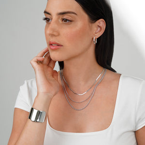 Gema Triple Textured Chain Necklace - Silver