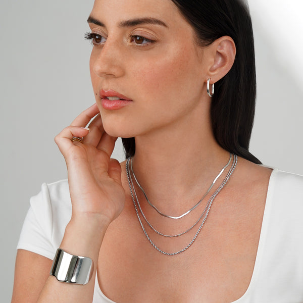 Gema Triple Textured Chain Necklace - Silver