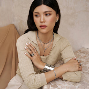 Rintik Double Chain Necklace with Solid Tear Drop - Silver