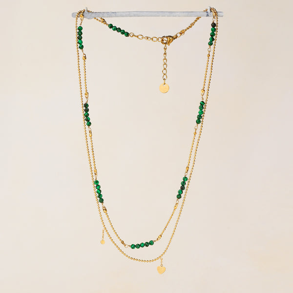 Kalia Double Chain Malachite Bead Necklace