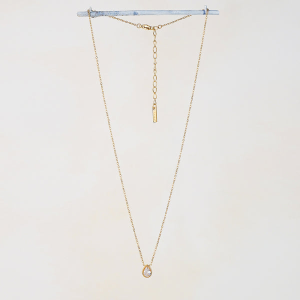 Nara Single Tear Drop Bezel Stainless Steel Gold Necklace