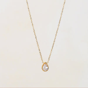 Nara Single Tear Drop Bezel Stainless Steel Gold Necklace